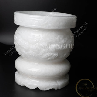 Lư hương chạm rồng đá trắng non nước tự nhiên nguyên khối HANMYNGHE