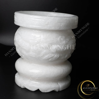 Lư hương chạm rồng đá trắng non nước tự nhiên nguyên khối HANMYNGHE