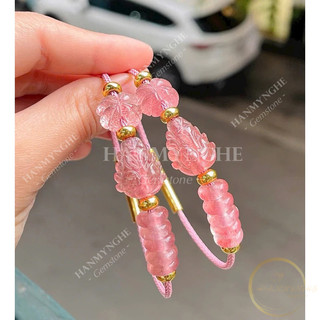 Vòng tay đá thạch anh dâu tây hồng mixngũ điếu hồ ly và cỏ 4 lá HANMYNGHE