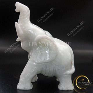 Cặp voi đá trắng non nước tự nhiên nguyên khối cao 20cm HANMYNGHE