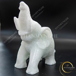 Cặp voi đá trắng non nước tự nhiên nguyên khối cao 20cm HANMYNGHE