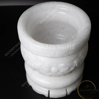 Lư hương chạm rồng đá trắng non nước tự nhiên nguyên khối HANMYNGHE