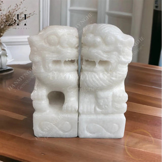 Cặp tượng kỳ lân quay đầu đá non nước phong thuỷ cao 20 cm HAN