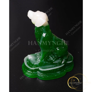 Tượng con chó bột đá đúc màu xanh ngọc cao 10cm HANMYNGHE