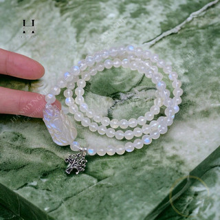 Vòng tay đá moonstone mix hồ ly charm bạc HANMYNGHE
