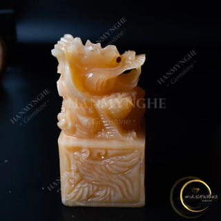 Ấn rồng đá ngọc hoàng long cao 15cm khắc chữ ấn theo yêu cầu HANMYNGHE