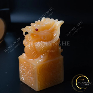Ấn rồng đá ngọc hoàng long cao 15cm khắc chữ ấn theo yêu cầu HANMYNGHE
