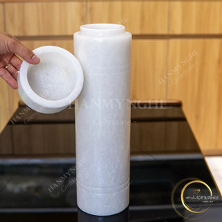 Lọ đựng nhang có nắp bằng đá trắng non nước tự nhiên nguyên khối HANMYNGHE