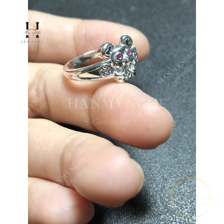 Nhẫn chuột thần tài đính pha lê ý -925