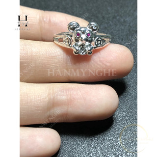 Nhẫn chuột thần tài đính pha lê ý -925