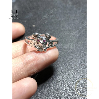 Nhẫn chuột thần tài đính pha lê ý -925