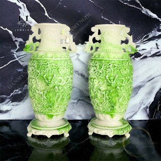 Cặp lục bình chạm cửu long tranh châu cao 35 cm bột đá đúc HANMYNGHE