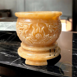Lư hương chạm rồng đá ngọc hoàng long HANMYNGHE