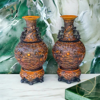 Lục bình chạm rồng bột đá đúc cao 52 cm HANMYNGHE