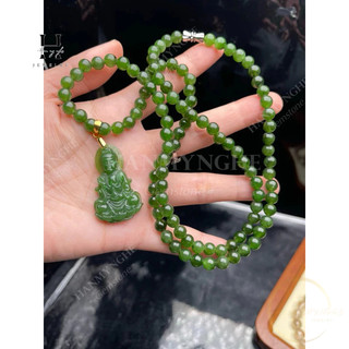 vòng cổ đá ngọc bích 108 hạt móc mạ vàng 10 k HANMYNGHE
