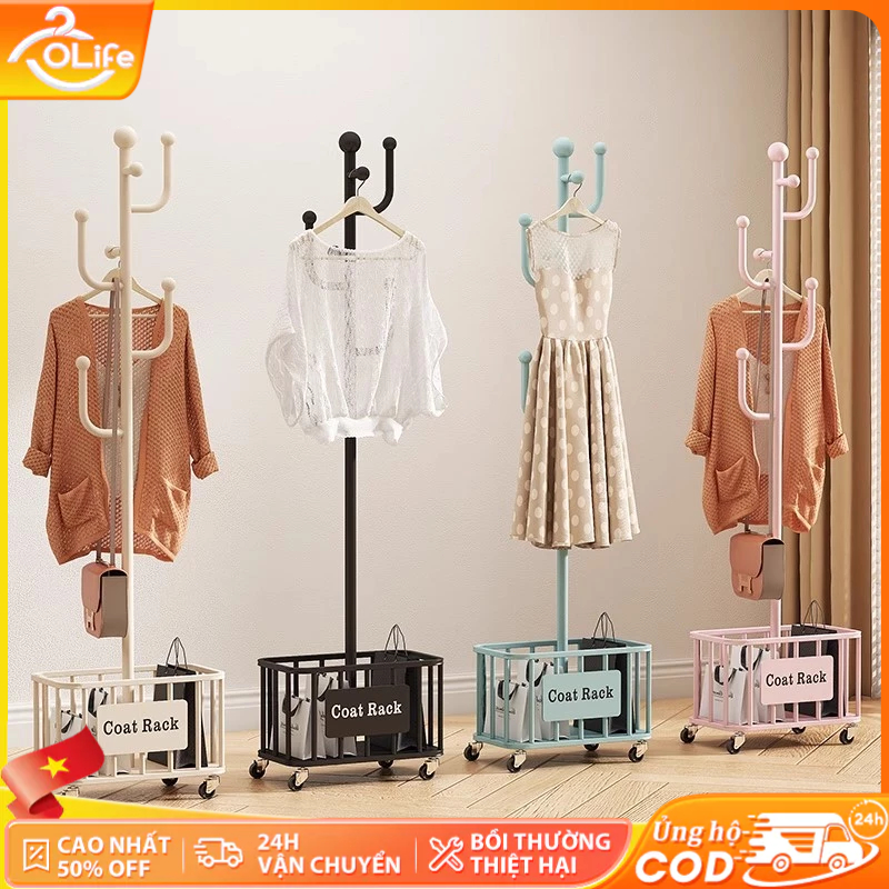 𝐎𝐥𝐢𝐟𝐞 Cây Treo Quần Áo Đi Kèm Giỏ Đựng Đồ Kệ Treo Quần Áo Có Bánh Xe Móc Treo Quần Áo Xinh Đẹp Phong Cách Mới
