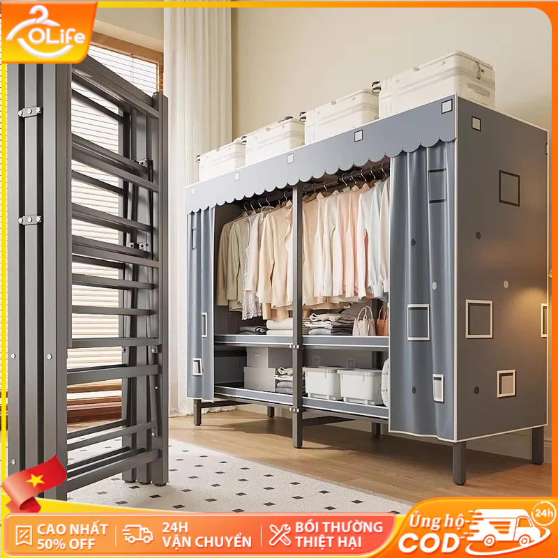 𝐎𝐥𝐢𝐟𝐞 Tủ quần áo vải khung thép Không cần cài đặt tủ đựng quần áo Gấp Gọn tủ vải đựng quần áo kệ quần áo lắp ráp