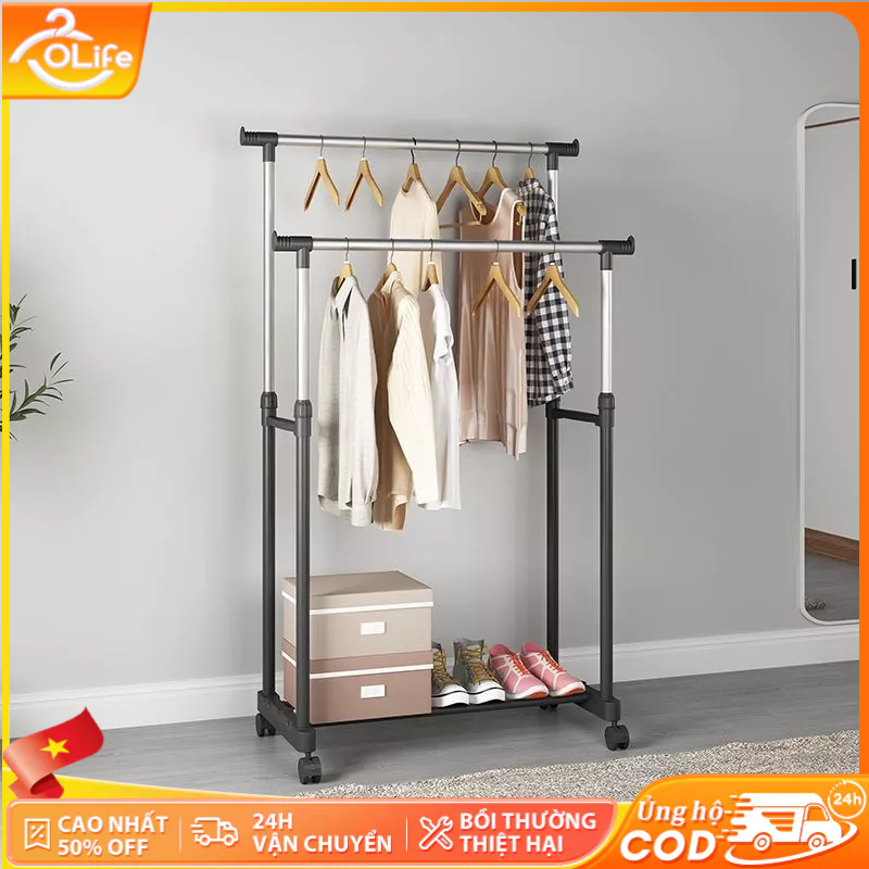 𝐎𝐥𝐢𝐟𝐞 Giá Phơi Quần Áo Dễ Lắp Ráp Kệ Treo Quần Áo Có Bánh Xe Sào Phơi Quần Áo Hạ Cánh Có Gấp Gọn Phòng Ngủ
