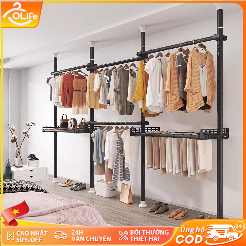 𝐎𝐥𝐢𝐟𝐞 Thanh Treo Không Cần Khoan Giá Treo Quần Áo Dung Tích Lớn Giá Treo Quần Áo Cài Đặt Dễ