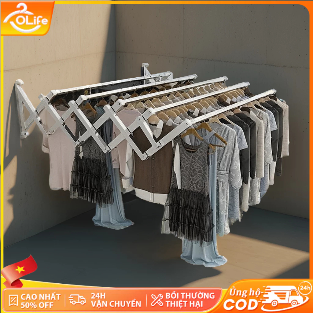 𝐎𝐥𝐢𝐟𝐞 Giàn Phơi Thông Minh Treo Tường Giá Phơi Quần Áo Gấp Gọn Sào Treo Quần Áo Inox 304