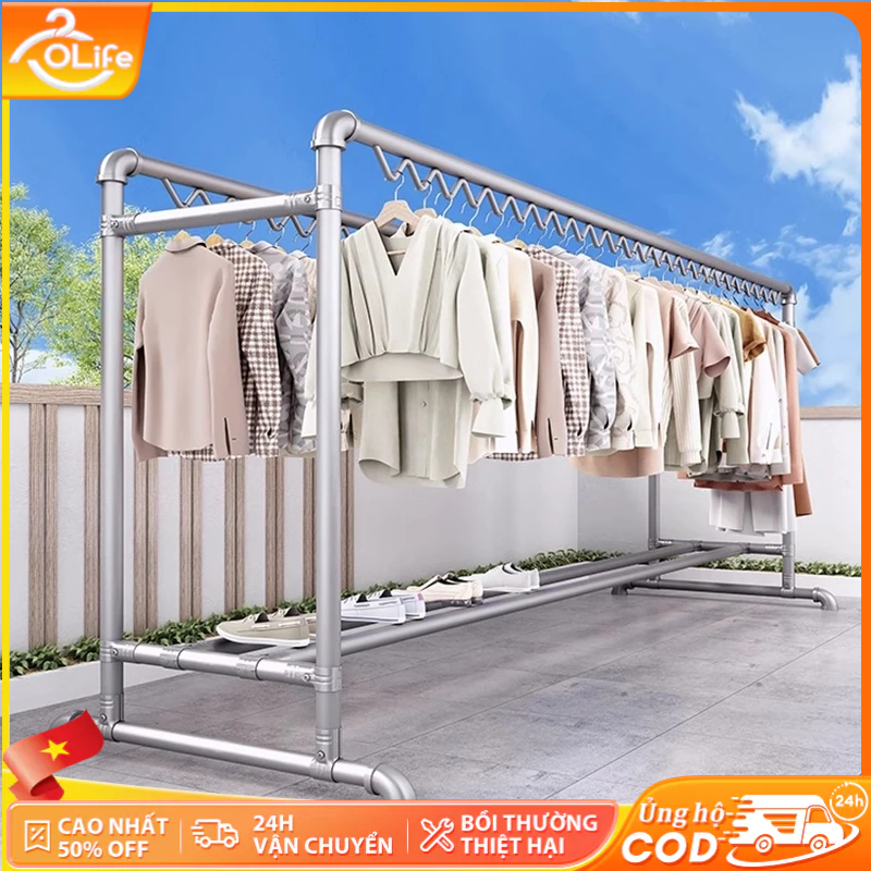 𝐎𝐥𝐢𝐟𝐞 Giàn Phơi Quần Áo Chống Gió Kệ Treo Quần Ao Ống Thép Sào Phơi Đồ Chịu Tải Mạnh