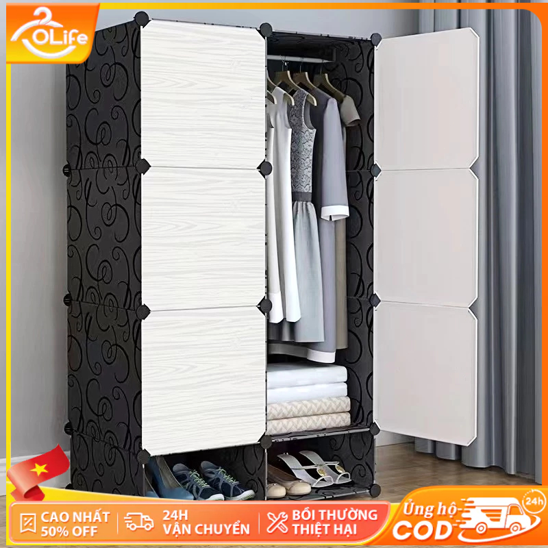 𝐎𝐥𝐢𝐟𝐞 Tủ Đựng Quần Áo Nhựa Cài Đặt Không Cần Công Cụ Tủ Áo Quần Xám Chống Bụi Bẩn Và Mài Mòn