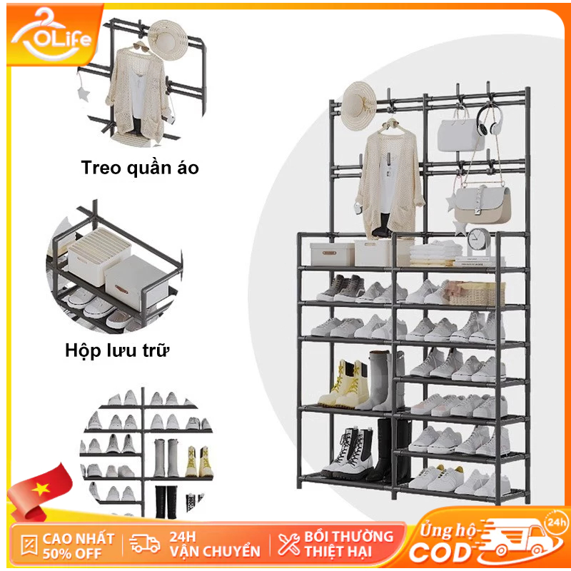 𝐎𝐥𝐢𝐟𝐞 Kệ Dép Thông Minh Kệ Giày Dép 4-5 Tầng Kệ Để Giày Có 4 Móc Tiện Ích