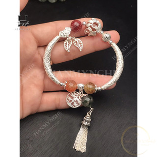 Vòng tay đá ưu linh ngũ sắc phối charm bạc HANMYNGHE
