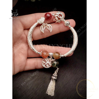 Vòng tay đá ưu linh ngũ sắc phối charm bạc HANMYNGHE