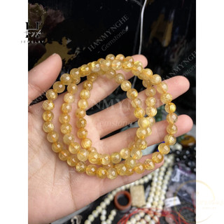 Vòng tay đá thạch anh tóc vàng quấn 3 vòng hạt 6mm HANMYNGHE