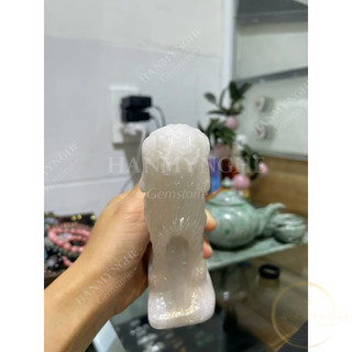 Chó đá non nước tự nhiên nguyên khối cao 12 cm HANMYNGHE