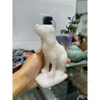 Chó đá non nước tự nhiên nguyên khối cao 12 cm HANMYNGHE