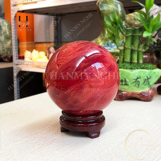 Quả cầu đá obsidan 9 cm kèm đế gỗ HANMYNGHE