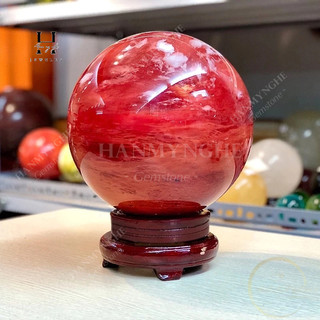 Quả cầu đá obsidan 9 cm kèm đế gỗ HANMYNGHE