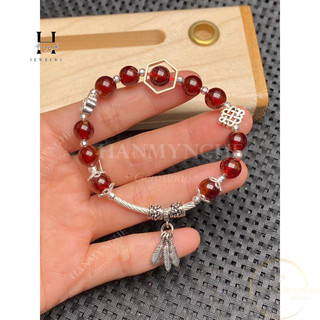 Vòng tay đá phong thuỷ mix charm bạc HANMYNGHE