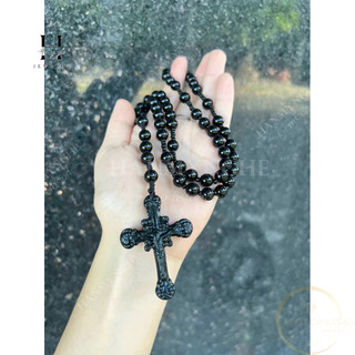 Vòng cổ mân côi đá obsidan HANMYNGHE