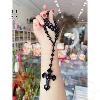 Vòng cổ mân côi đá obsidan HANMYNGHE