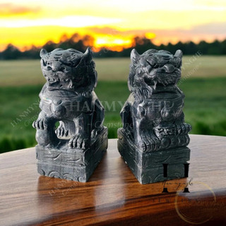 Cặp tượng kỳ lân đá đen tự nhiên nguyên khối phong thủy HANMYNGHE
