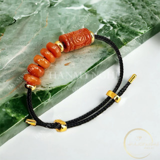 Vòng tay ngũ điếu mix lu thống chạm kim tiền đá ngọc cẩm thạch huyết HANMYNGHE