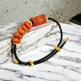 Vòng tay ngũ điếu mix lu thống chạm kim tiền đá ngọc cẩm thạch huyết HANMYNGHE