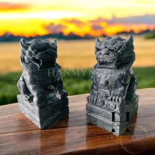 Cặp tượng kỳ lân đá đen tự nhiên nguyên khối phong thủy HANMYNGHE
