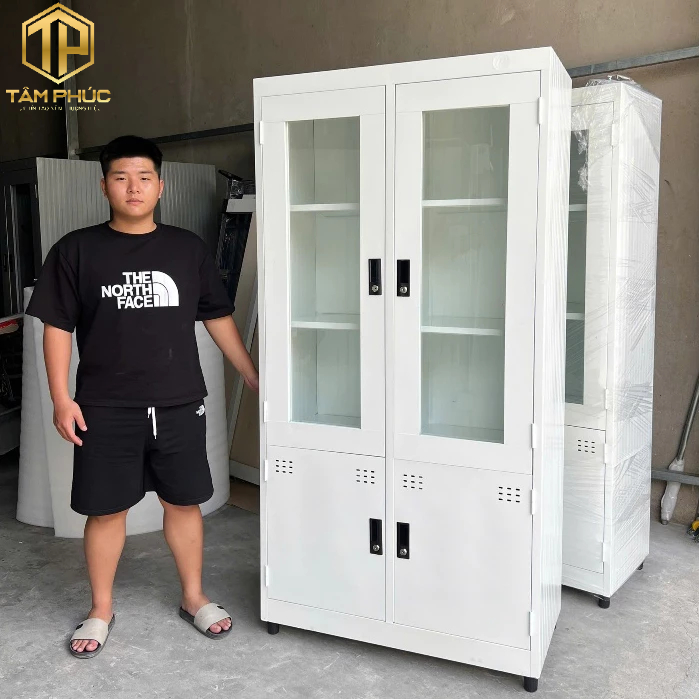 tủ hồ sơ kính màu trắng, sơn tĩnh điện cao cấp