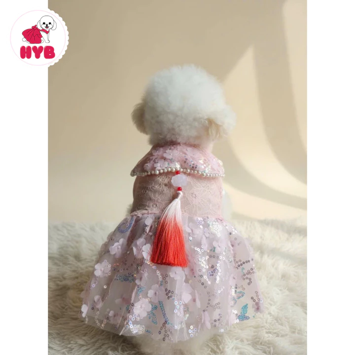 Váy đầm Công Chúa Đầm Dự Tiệc Cho chó mèo Đính Hoa Nổi Sang Trọng 3kg-6,5kg - Áo dài Tết Đồ Tết váy đầm chó mèo