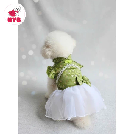 Váy đầm công chúa cho chó mèo gấm xanh bèo công chúa 3kg-6,5kg - Áo dài Tết Đồ Tết cho chó mèo