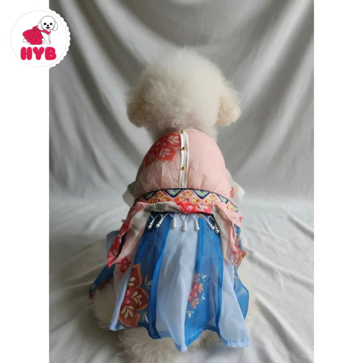 Váy Cổ Trang Hanfu xanh dương Cho chó mèo 3kg-6,5kg - Áo dài Tết Đồ Tết Váy đầm công chúa cho chó mèo