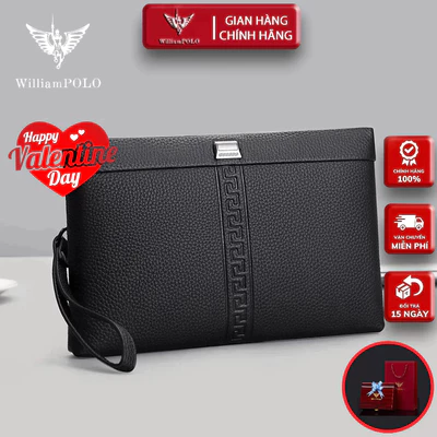 Ví Cầm Tay Nam Da Bò, Clutch Nam Hàng Hiệu WilliamPoLo Túi kẹp nách nam Cao Cấp WLC19 size 27cm