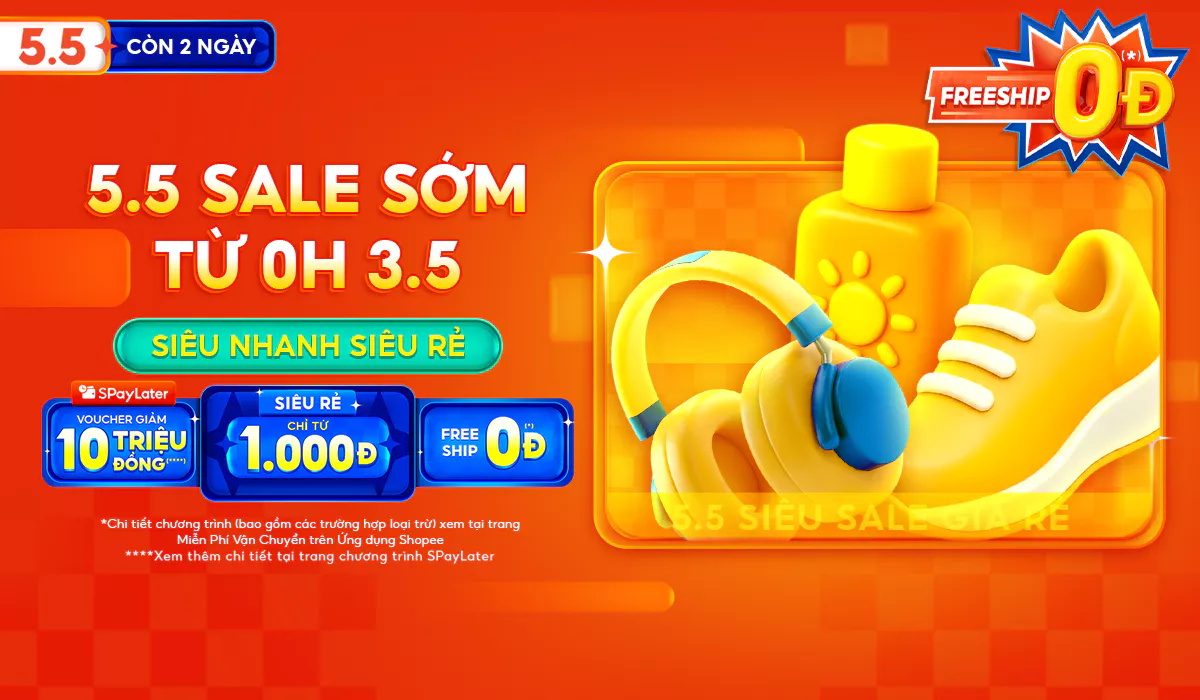 Shopee 5.5 Siêu Sale Giá Rẻ – Từ 1.000Đ, Freeship 0Đ, Voucher 10 Triệu