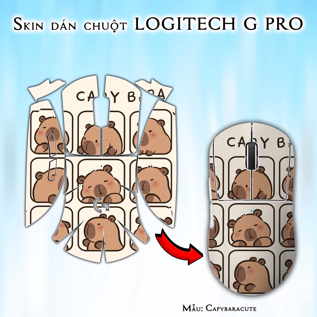 Skin dán chuột Logitech G Pro / Pro X Superlight mẫu Capybaracute | Miếng dán Film 3M chống trượt
