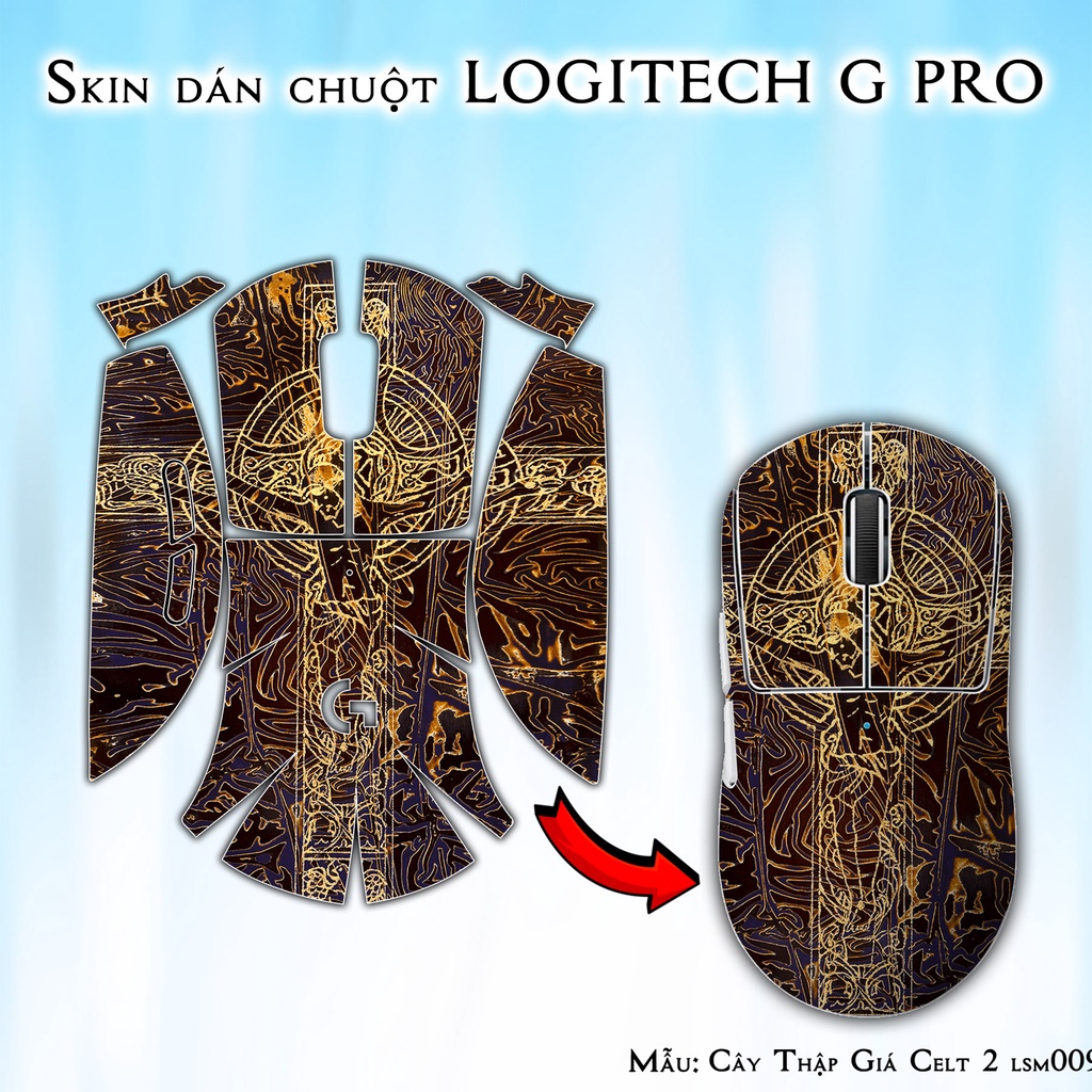Skin dán chuột Logitech G Pro / Pro X Superlight mẫu Cây Thập Giá Celt 2 lsm009 | Miếng dán Film 3M chống trượt