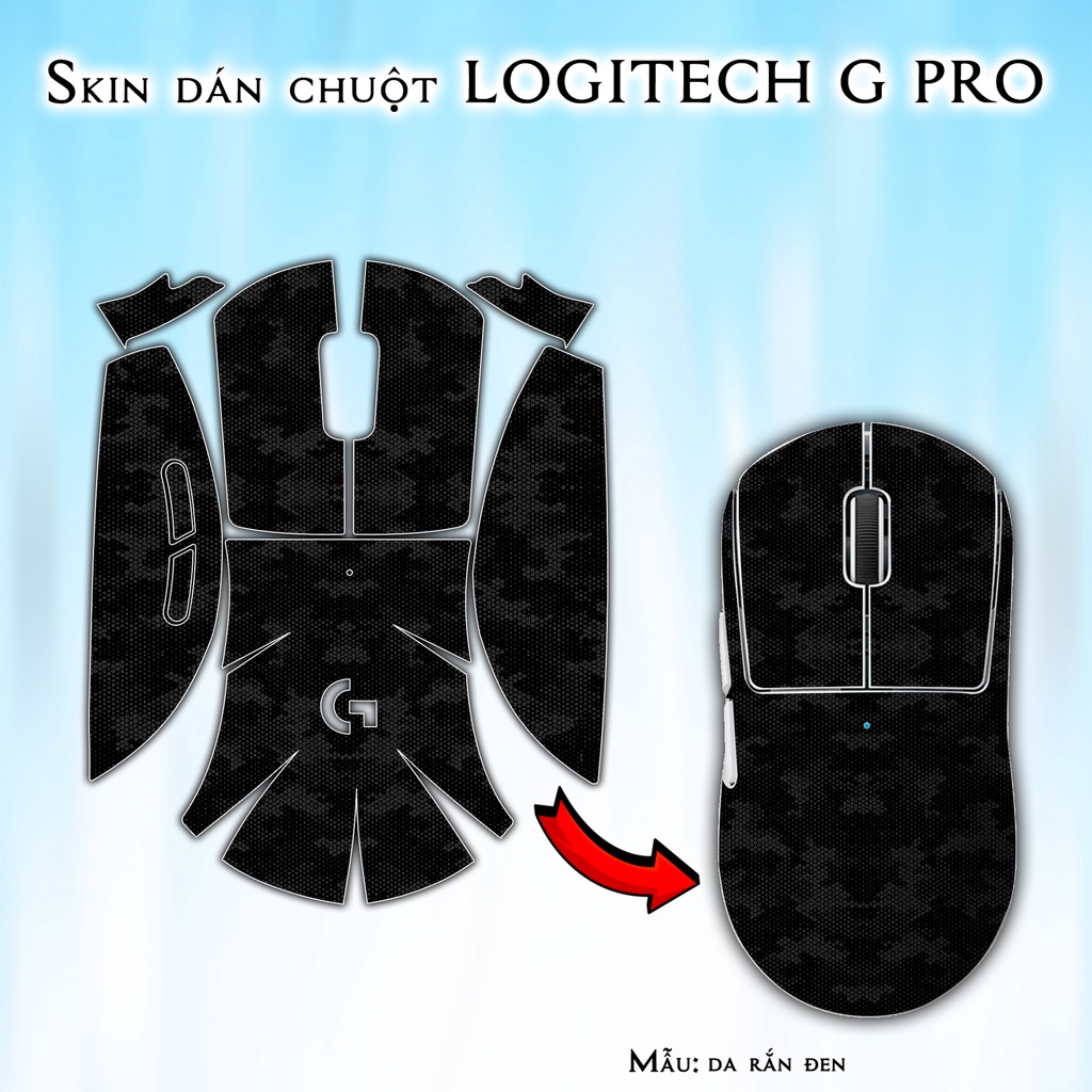Skin dán chuột Logitech G Pro / Pro X Superlight mẫu da rắn đen | Miếng dán Film 3M chống trượt